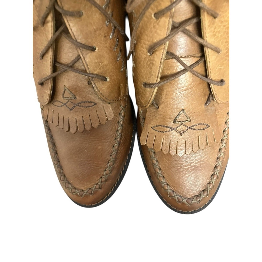 Ariat Leather Kiltie Festival Western Ankle Boots Made In Brazil Moc Toe‎ Tan 8 - Picture 4 of 16